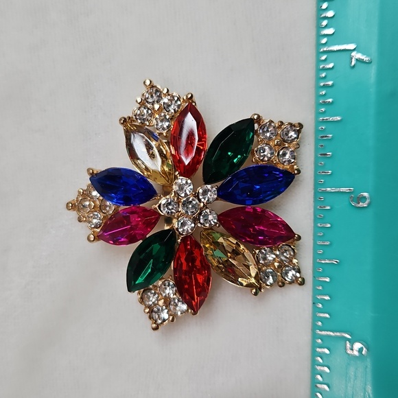 Women's Colorful Rhinestone Floral Brooch Retro Style Pin Rhinestone Sparkling - Picture 5 of 5